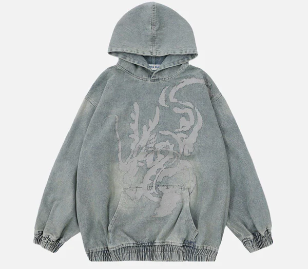 Aelfric Eden Dragon Print Denim Hoodie