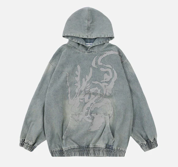 Aelfric Eden Dragon Print Denim Hoodie